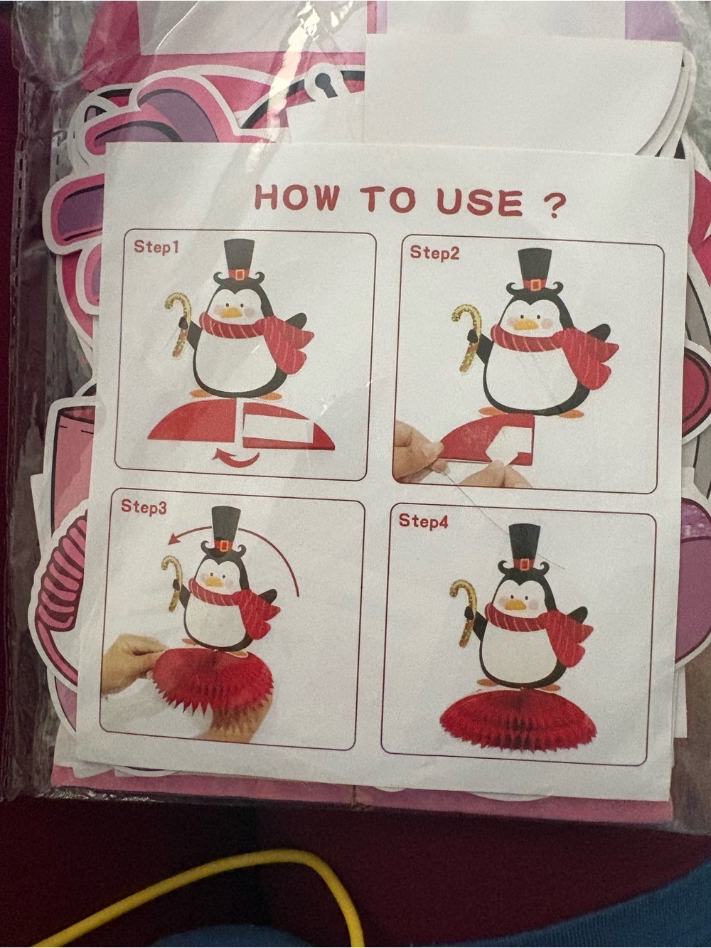 Festive Red Penguin Honeycomb Centerpiece - Party Decoration set of 12